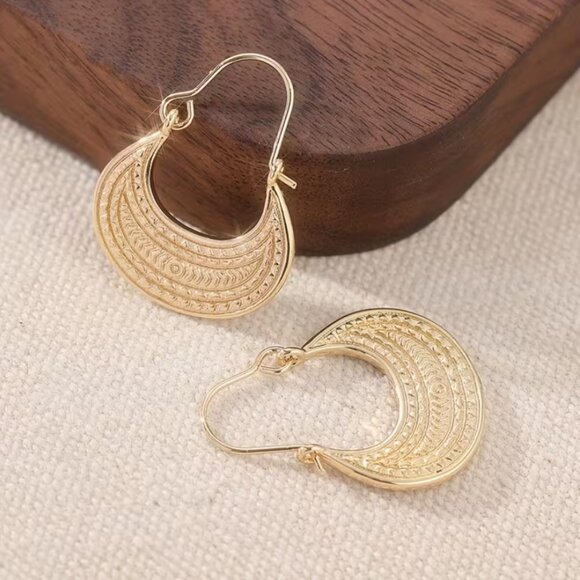 14K Gold Womens Hanging Drop Etched Hoop Earrings Ladies New 14 K Silver Jewelry